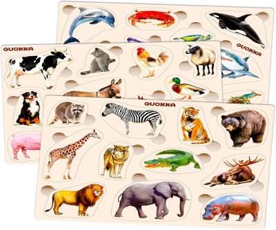 Wooden Animal Puzzles for Toddlers - Educational Learning Set