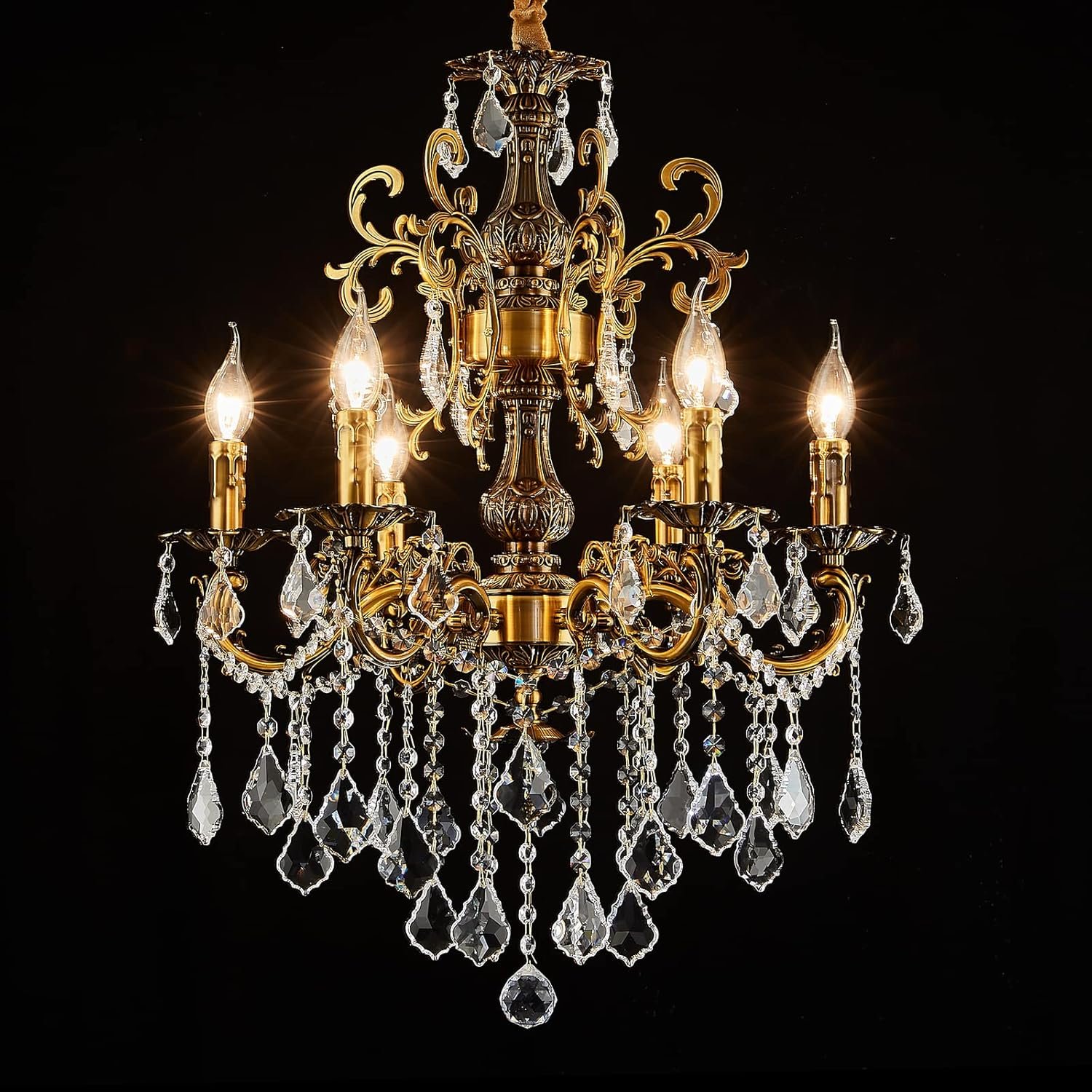 Timeless 6-Light Crystal Chandelier - Antique Gold Elegance