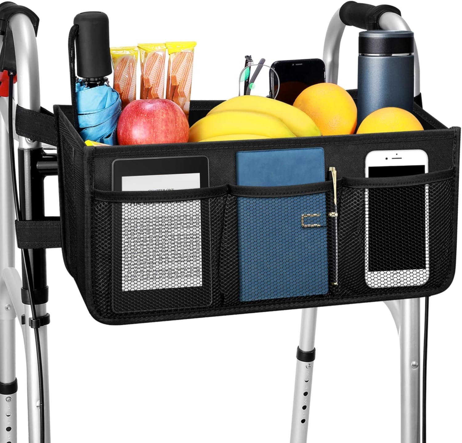 Tip-Proof Walker Basket with Cup Holder & Ample Storage