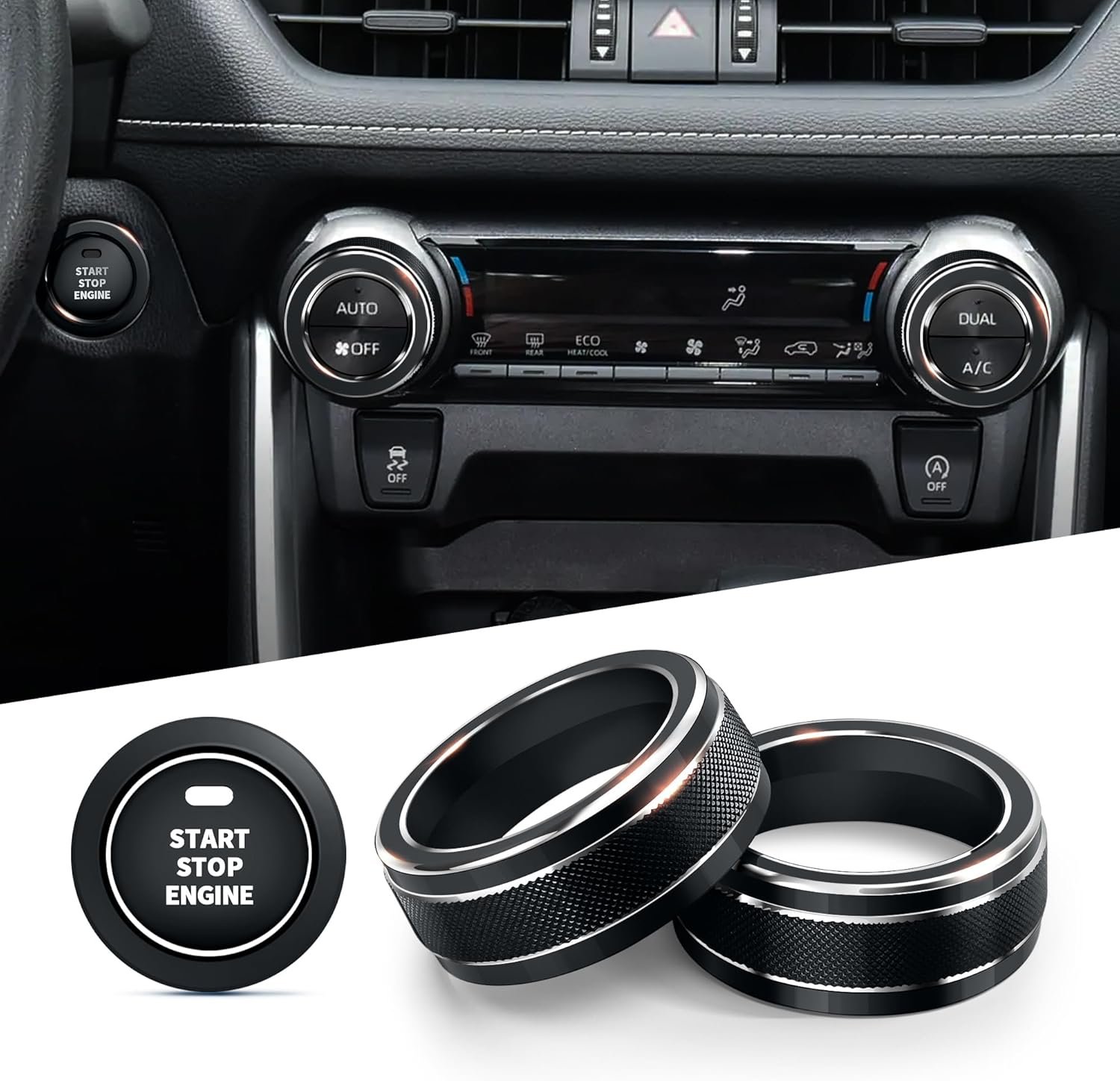Sleek Black Covers for RAV4 AC Knobs & Start Button