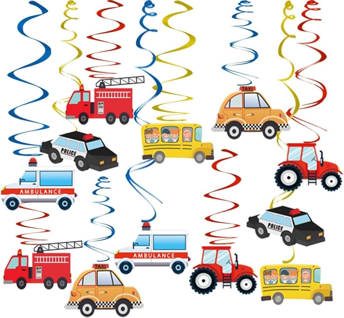 Transportation Party Decorations - 30 Car Swirl Garland