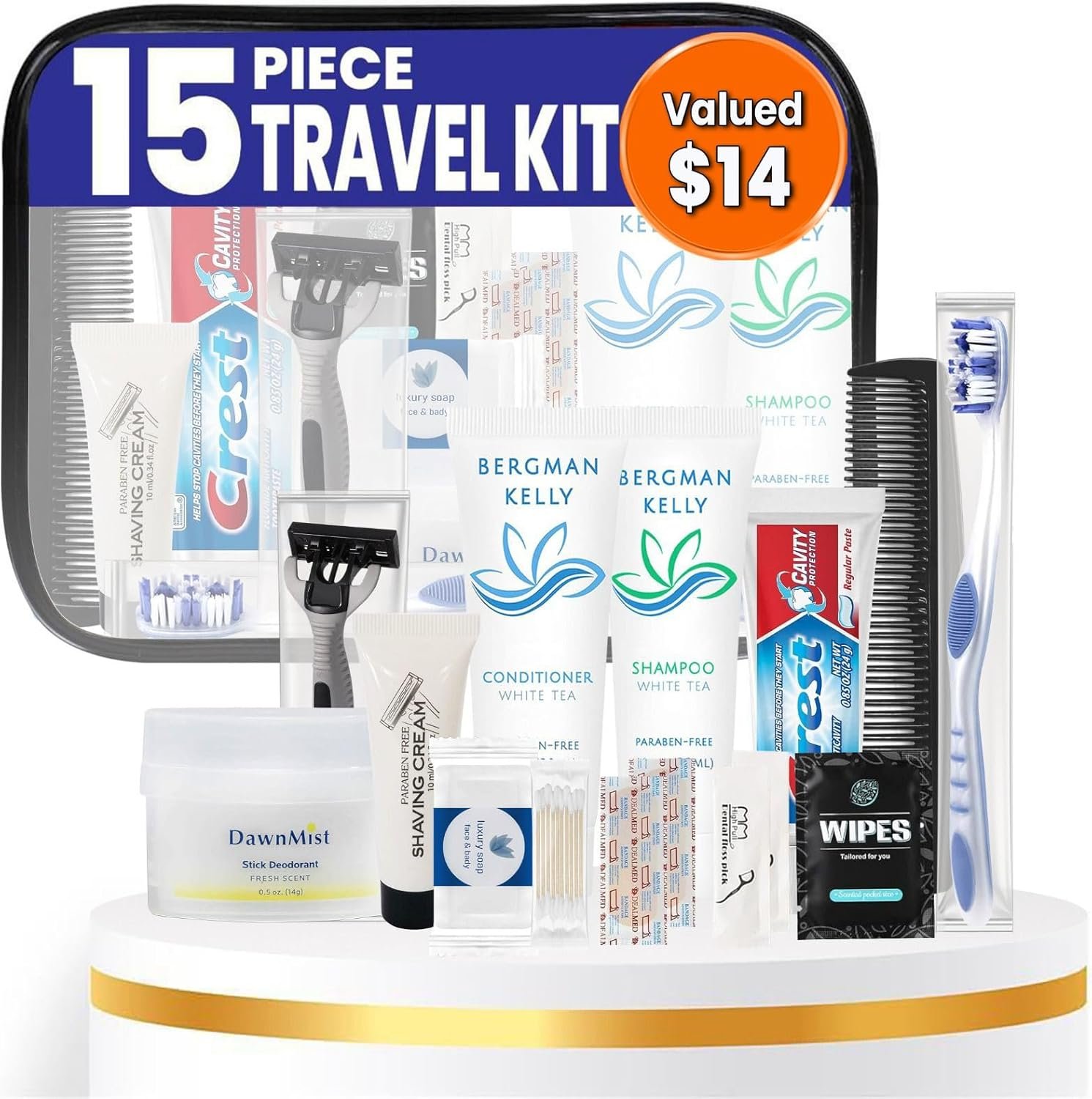 Complete Travel Toiletry Kit - 15 Pieces, TSA Compliant