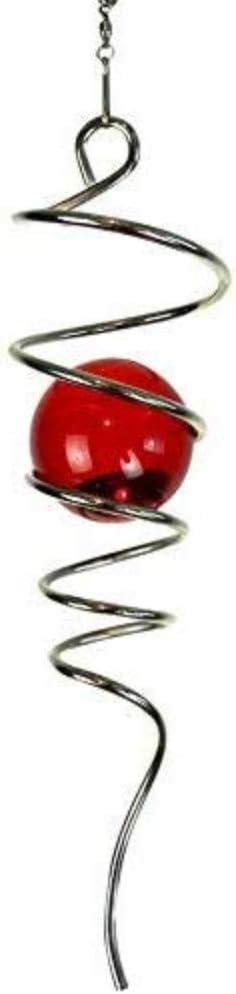 Twirling Gazing Ball Wind Spinner – Silver Red Glow