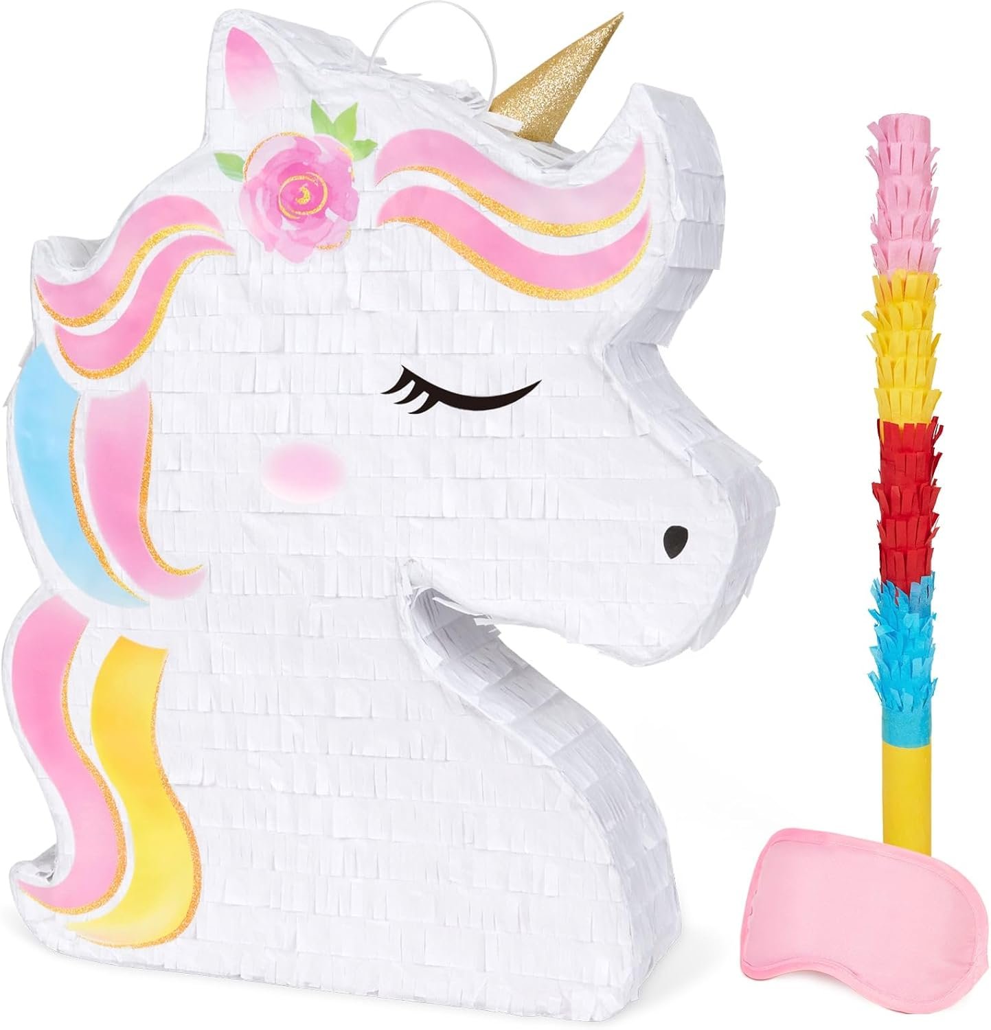 Unicorn Piñata Party Bundle - Fun Game with Blindfold & Bat