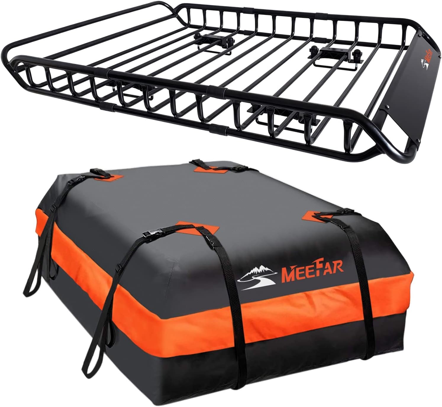 200Lbs Rooftop Cargo Basket with Waterproof Bag & Cargo Net