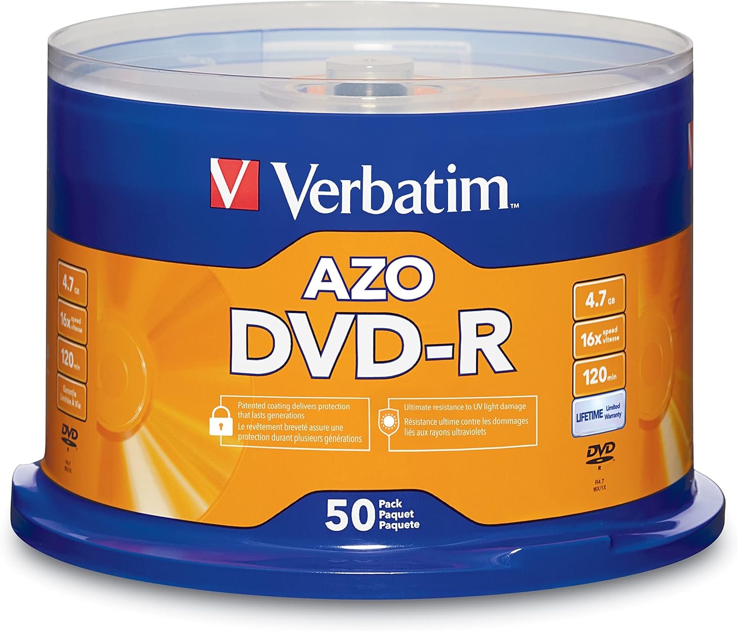Reliable Verbatim AZO DVD-R Blanks: 50-Pack