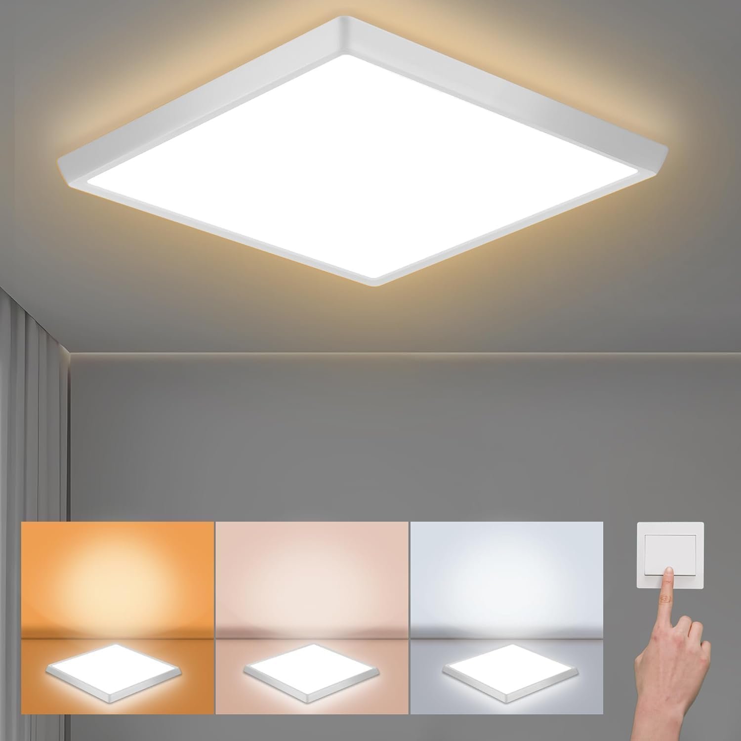 Versatile LED Ceiling Light: 3 Color Temperatures for Perfect Home Lighting