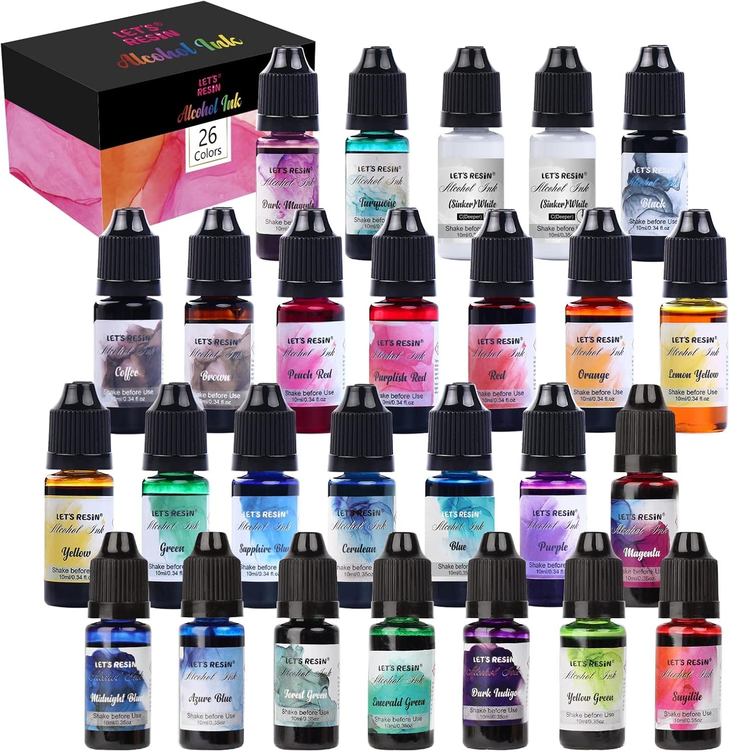 Vibrant 26-Color Alcohol Ink Set for Resin Creations