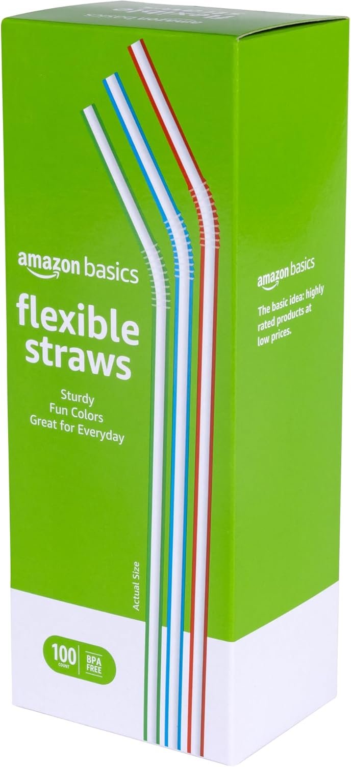 Vibrant Disposable Striped Flex Straws - 100 Count