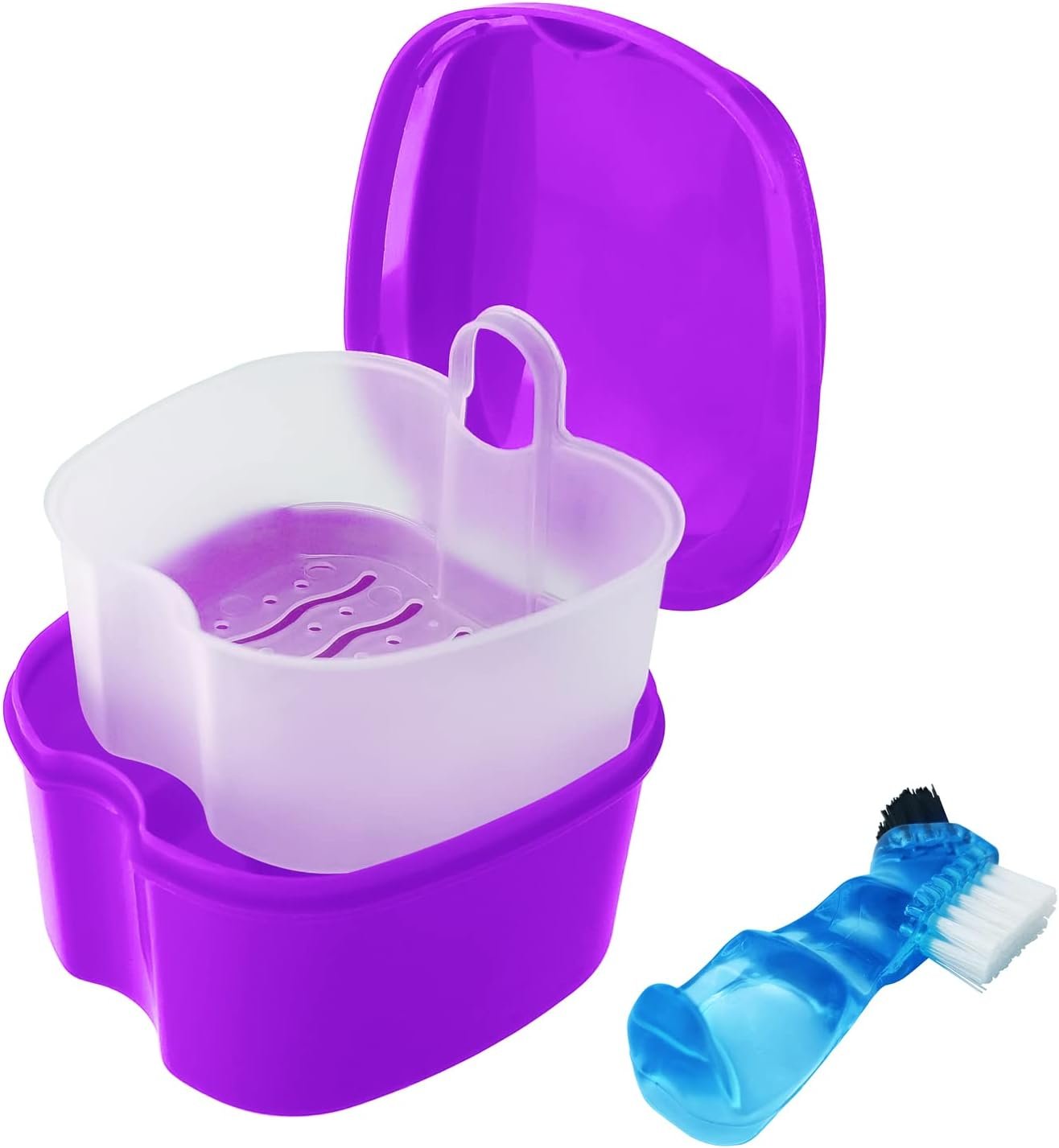 Vibrant Purple Denture Bath Case with Brush