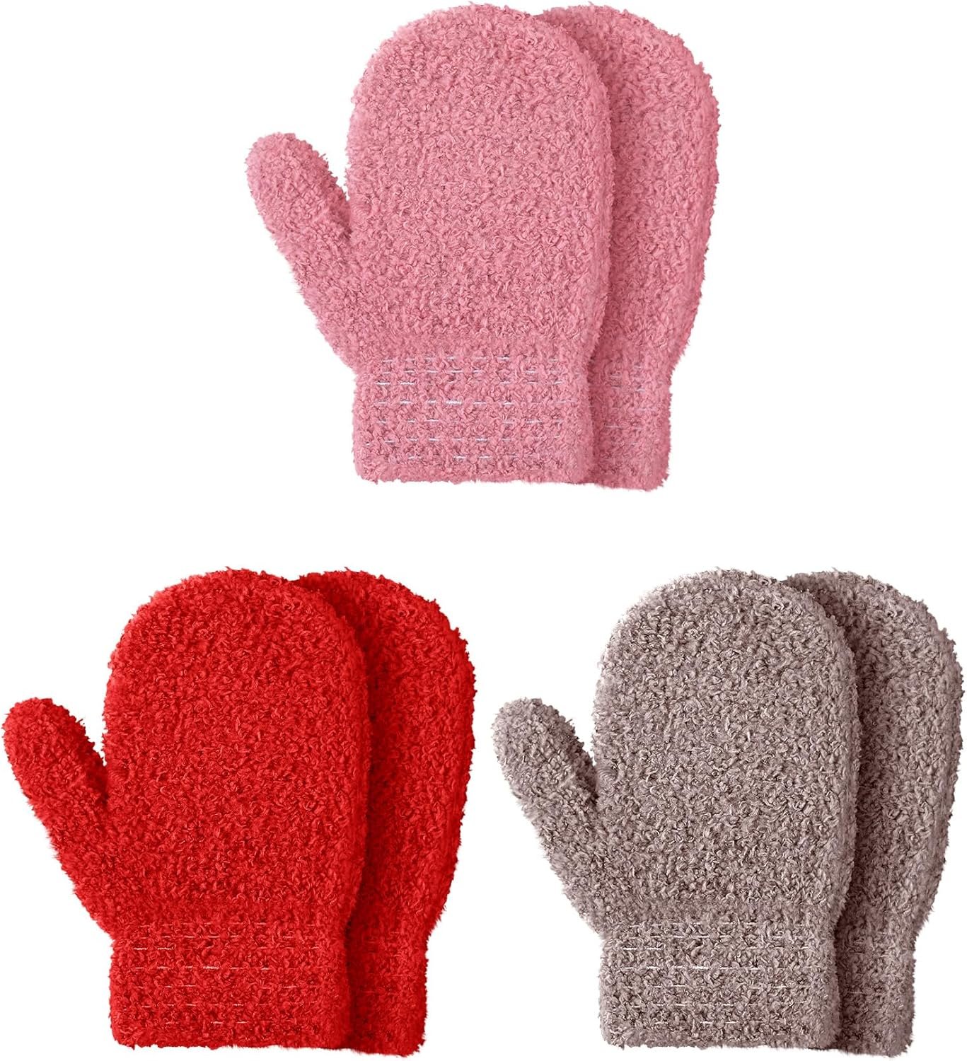 Warm Toddler Mittens - 3 Pairs for Winter Fun