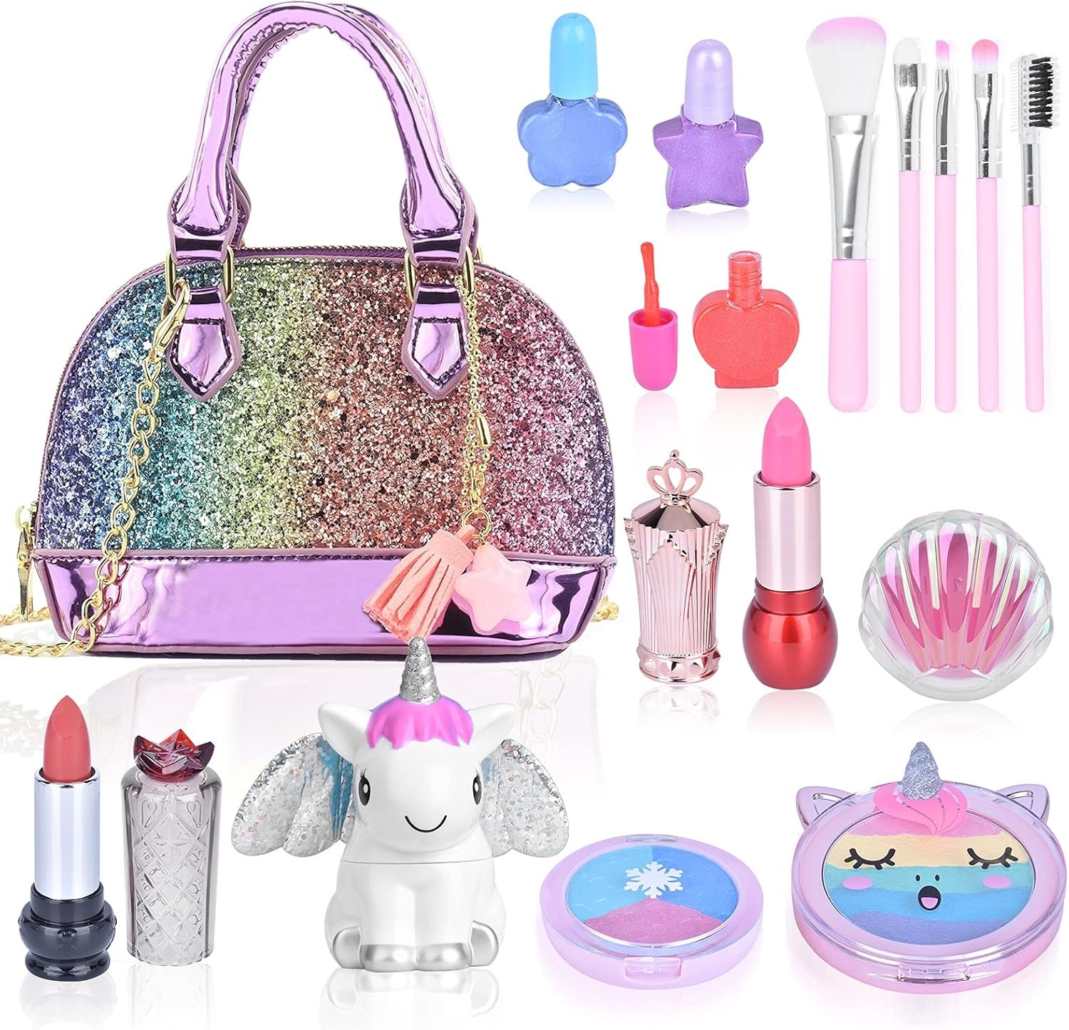 Washable Unicorn Makeup Kit with Purse for Little Girls