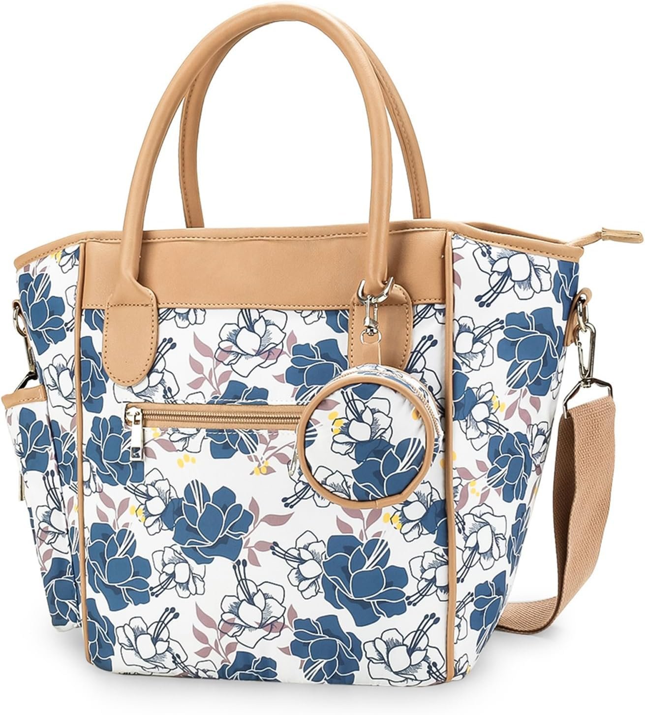 Stress-Free Parenting: Waterproof Diaper Bag with Chic Blue Flower Design