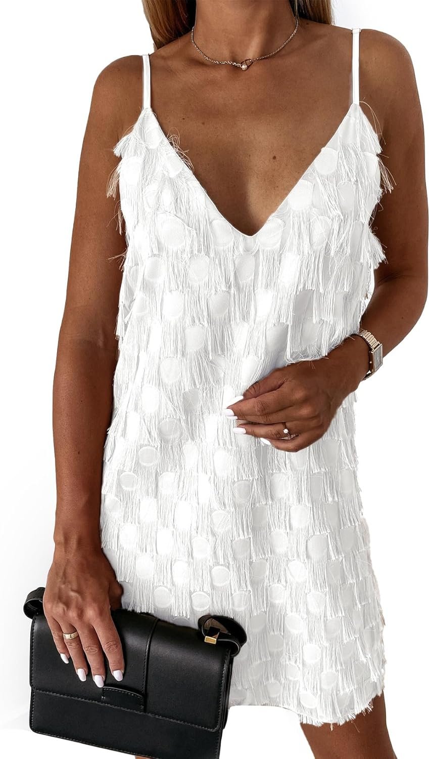 Stunning White Fringe Tassels Mini Dress - Perfect for Cocktail Events