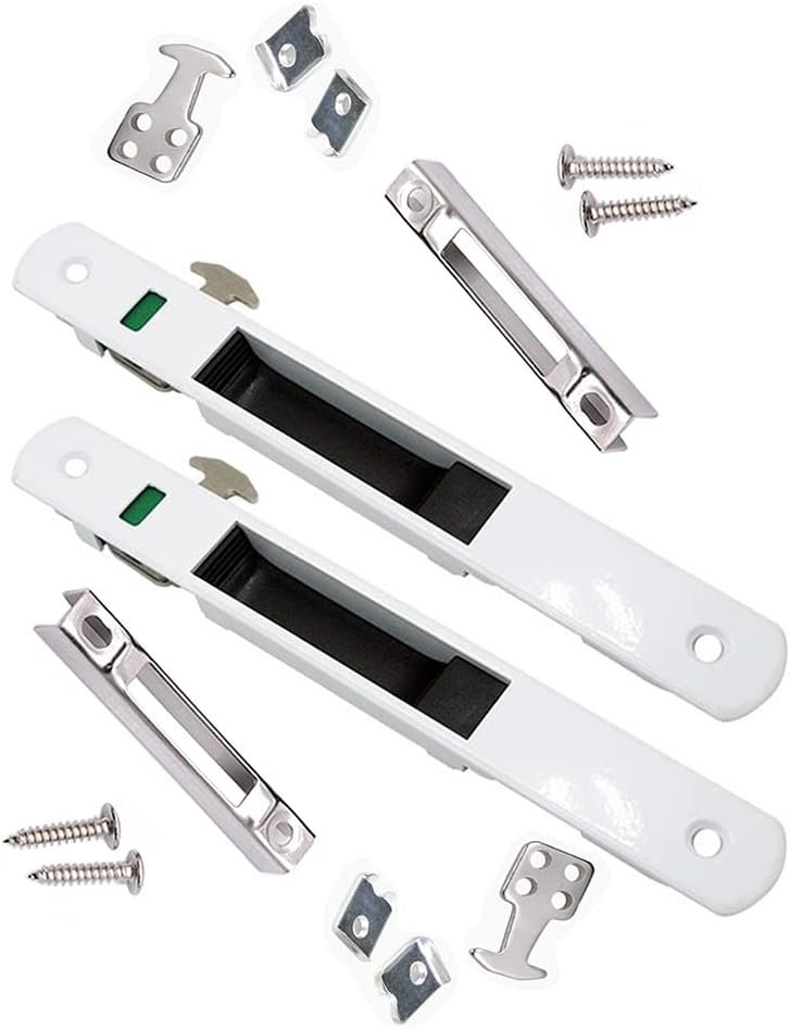 White Sliding Door Hardware Set - Smooth Flush Latch & Handles