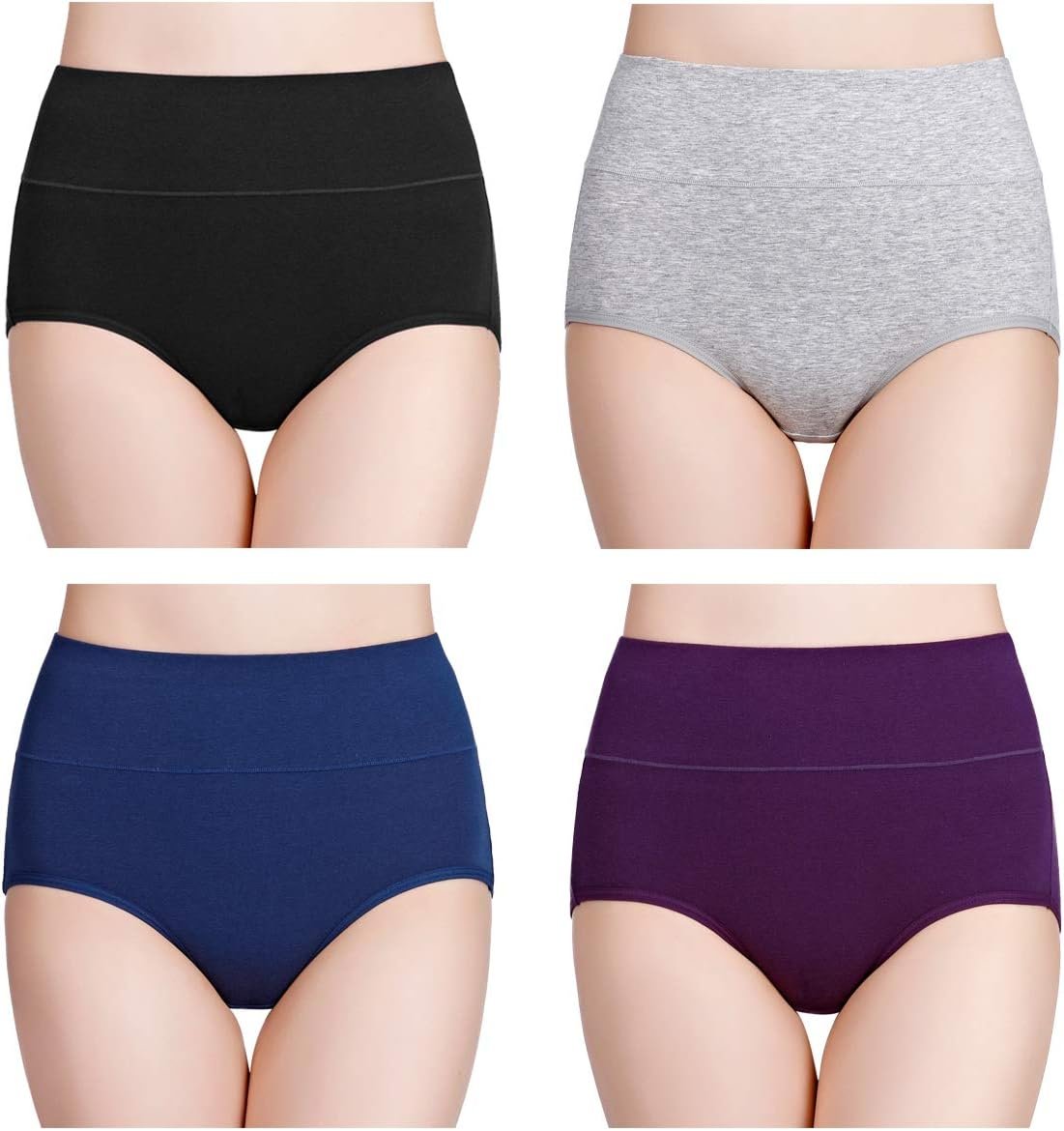 High Waisted Cotton Underwear with Tummy Support - 4 Pack