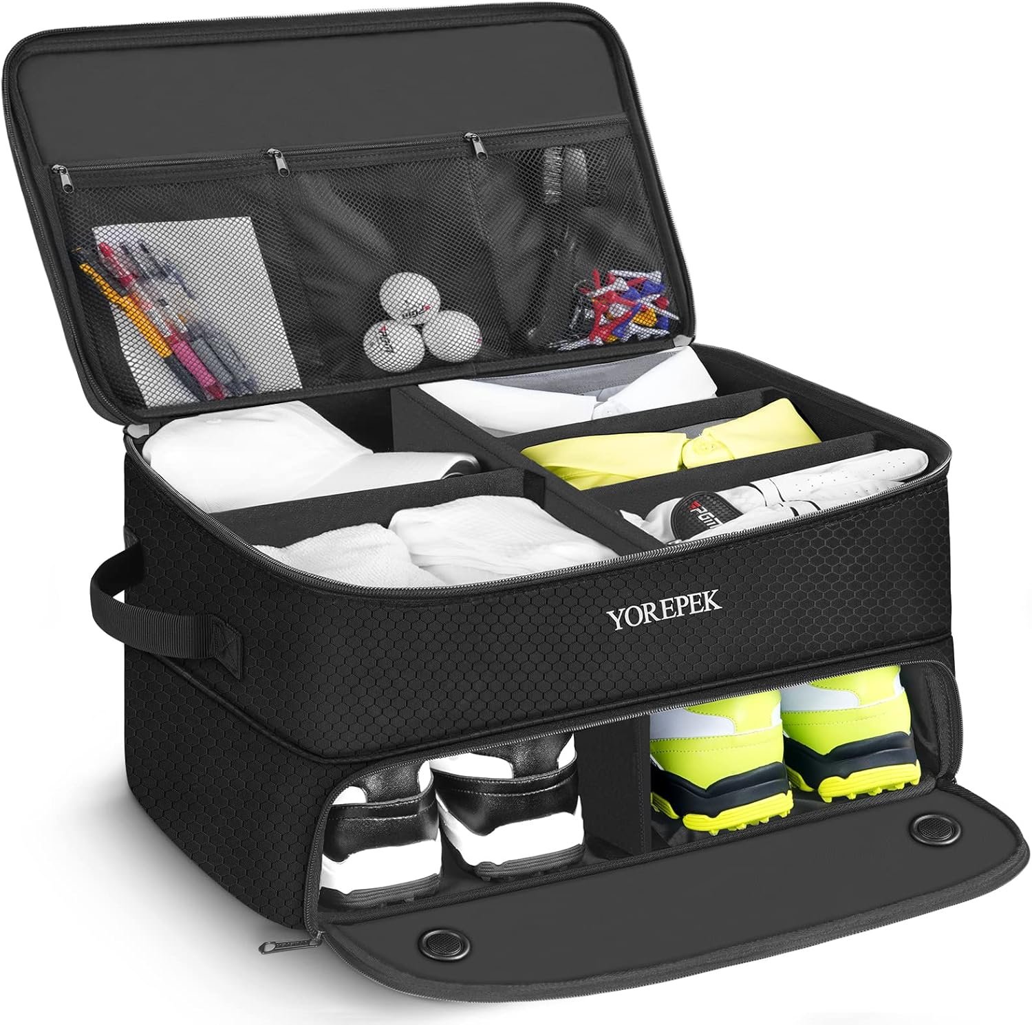 YOREPEK Golf Trunk Organizer - 2 Layers for Shoes & Gear