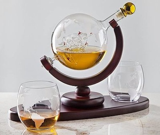 Globe Whiskey Decanter and Glasses