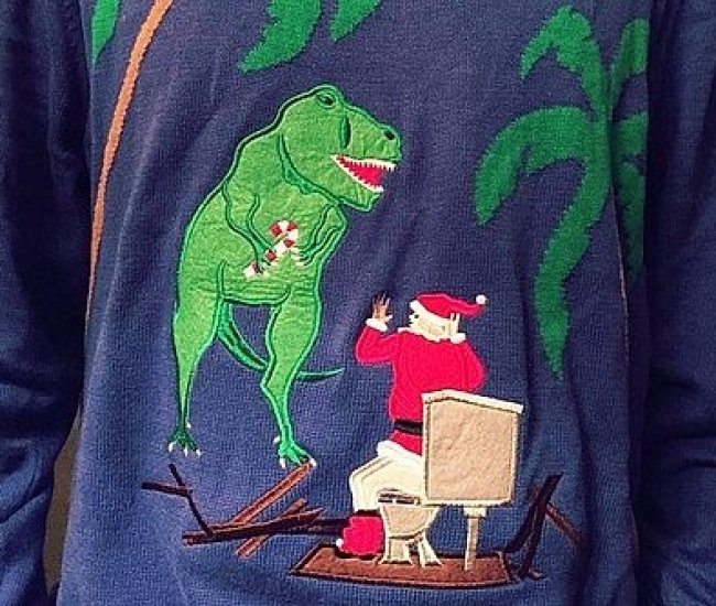 Toilet T-Rex Attack Ugly Christmas Sweater